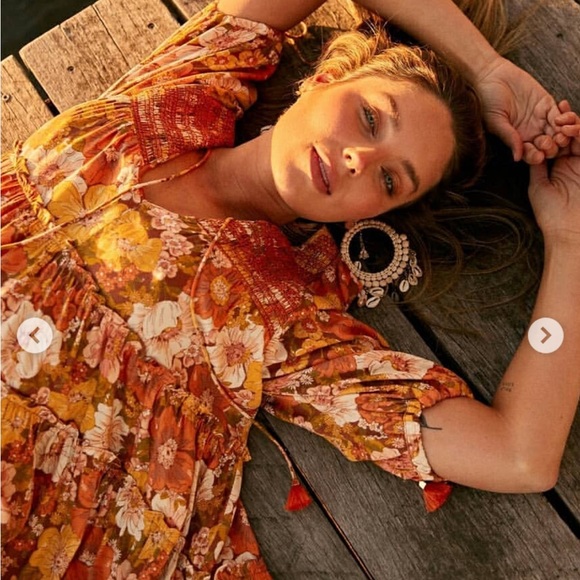 Bohemian Traders Smocked Tonal Embroidery Mini Dress in Retro Floral Rust - XXL - Picture 3 of 9